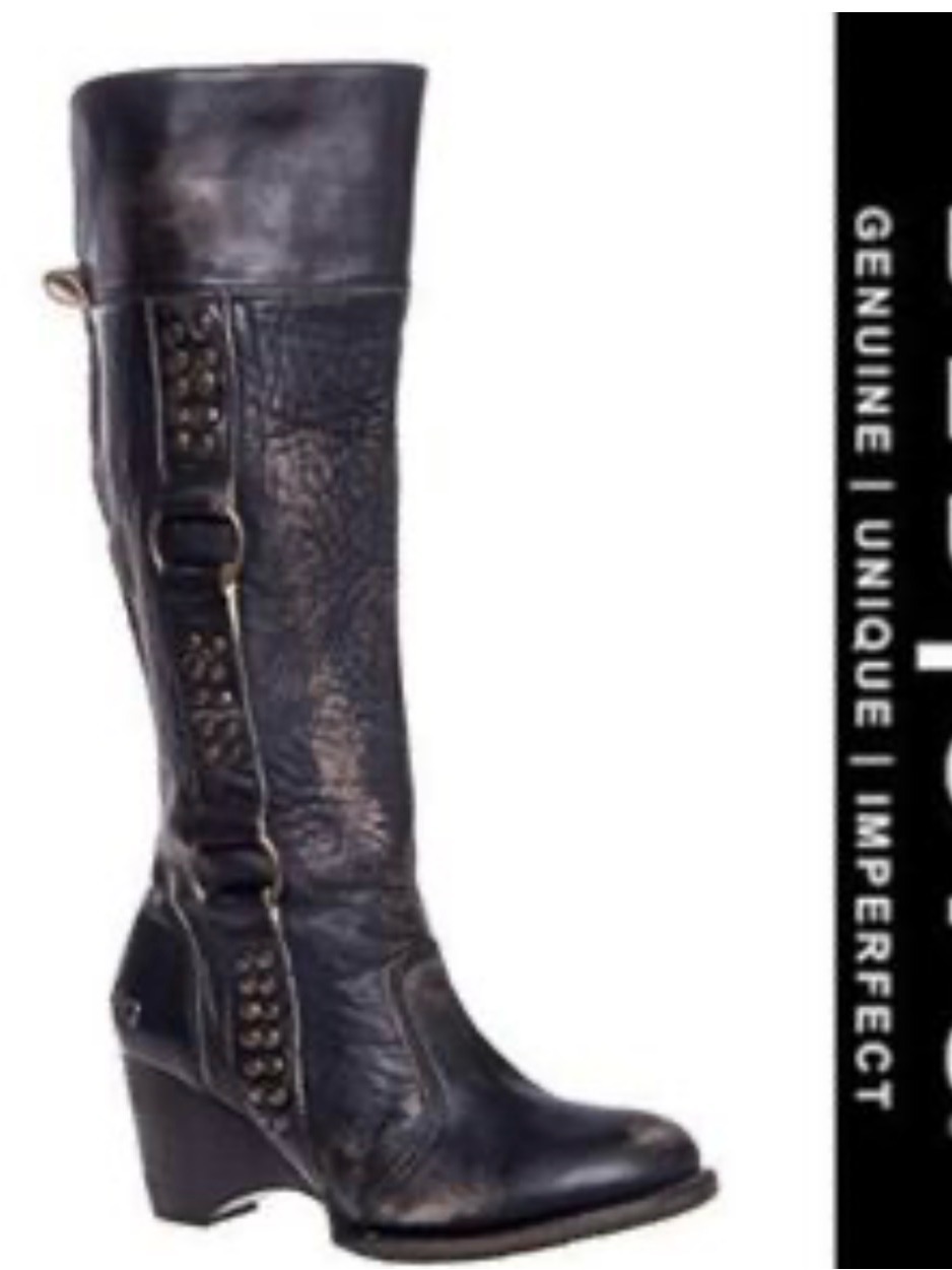 Bedstu Knee High Rustic Leather Wedge Heel Boots Size 7.5
